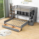 Twin XL Over Full Bunk Beds with Stairs and Storage Shelves, Drawers - [Detachable]