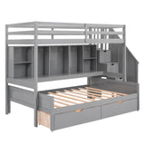 Twin XL Over Full Bunk Beds with Stairs and Storage Shelves, Drawers - [Detachable]