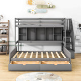 Twin XL Over Full Bunk Beds with Stairs and Storage Shelves, Drawers - [Detachable]