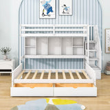 Twin XL Over Full Bunk Beds with Stairs and Storage Shelves, Drawers - [Detachable]