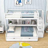 Twin XL Over Full Bunk Beds with Stairs and Storage Shelves, Drawers - [Detachable]