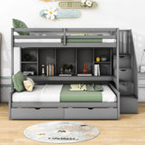 Twin XL Over Full Bunk Beds with Stairs and Storage Shelves, Drawers - [Detachable]