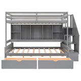 Twin XL Over Full Bunk Beds with Stairs and Storage Shelves, Drawers - [Detachable]