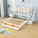 Twin XL Over Full Bunk Beds with Stairs and Storage Shelves, Drawers - [Detachable]