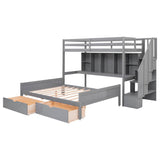 Twin XL Over Full Bunk Beds with Stairs and Storage Shelves, Drawers - [Detachable]