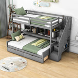 Twin XL Over Full Bunk Beds with Stairs and Storage Shelves, Drawers - [Detachable]