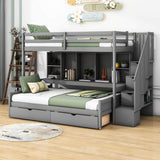 Twin XL Over Full Bunk Beds with Stairs and Storage Shelves, Drawers - [Detachable]