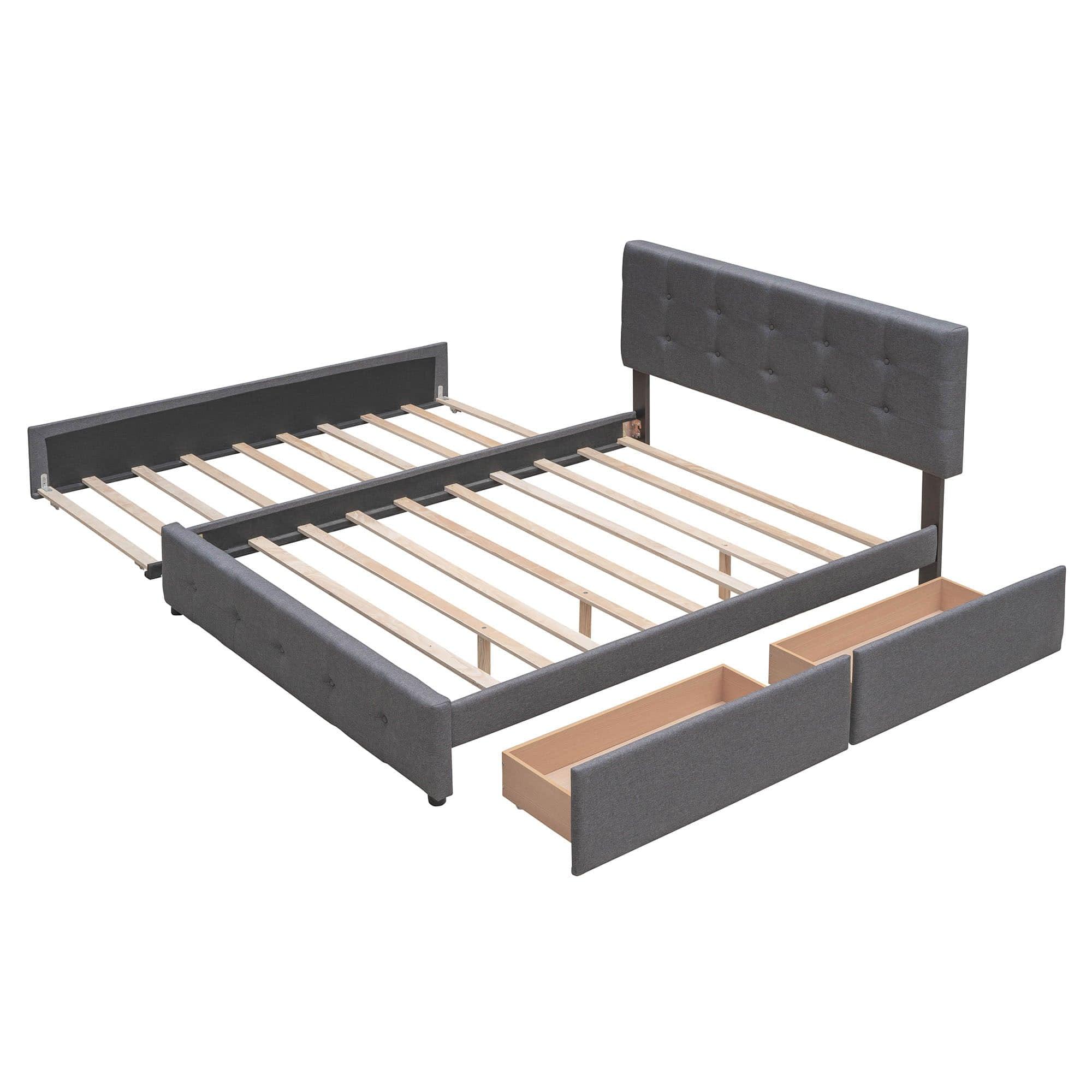 Upholstered Queen Size Platform Bed with Storage and Twin XL Trundle - [Headboard]