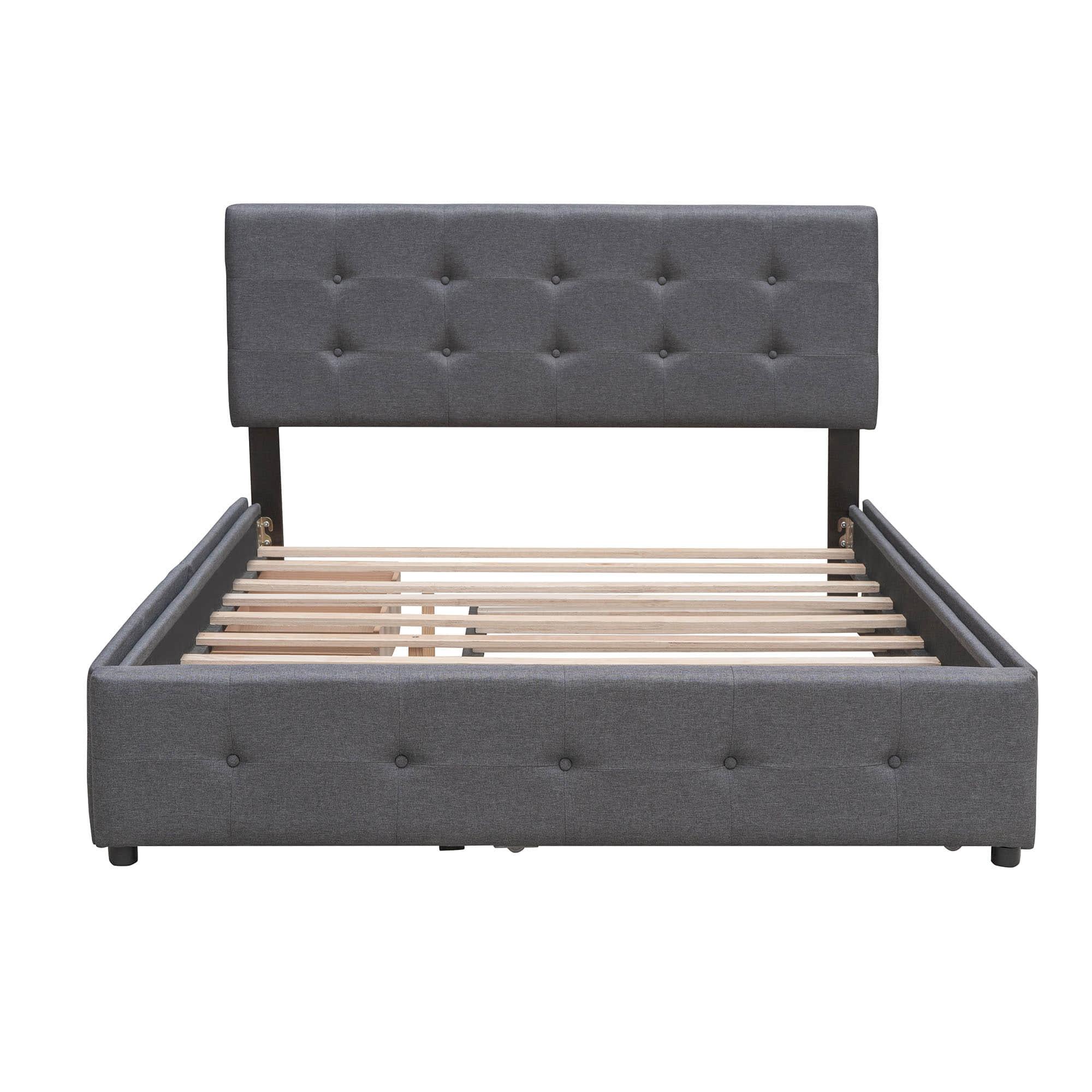 Upholstered Queen Size Platform Bed with Storage and Twin XL Trundle - [Headboard]