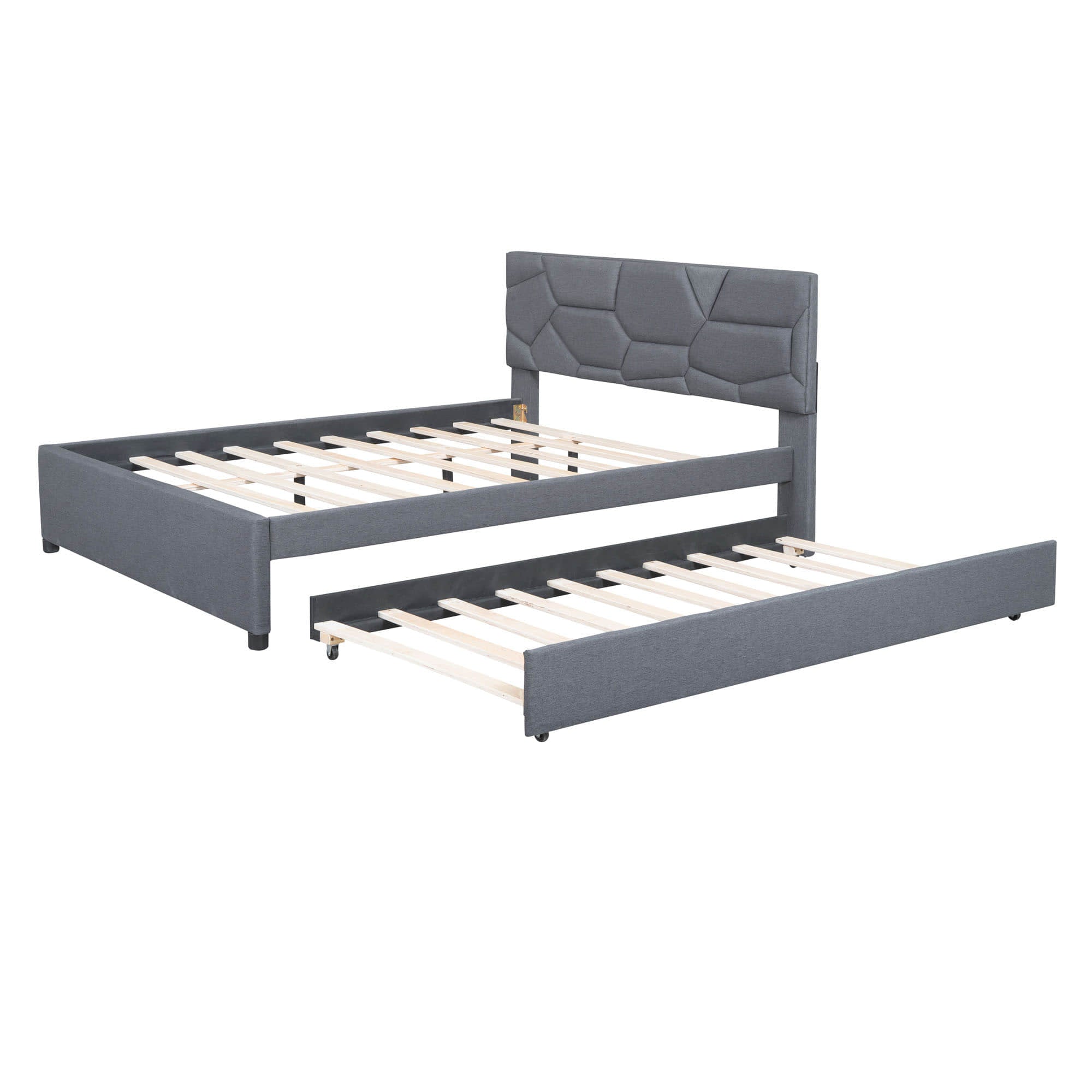 Queen Upholstered Platform Bed Frame with Headboard, Twin XL Trundle Bed