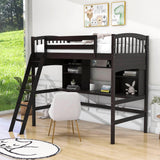 Convertible Twin High Loft Bed with Desk and Shelves - [Storage, Ladder, Wood]