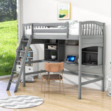 Convertible Twin High Loft Bed with Desk and Shelves - [Storage, Ladder, Wood]