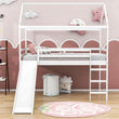 Wood Twin Medium House Loft Bed with Slide and Ladder