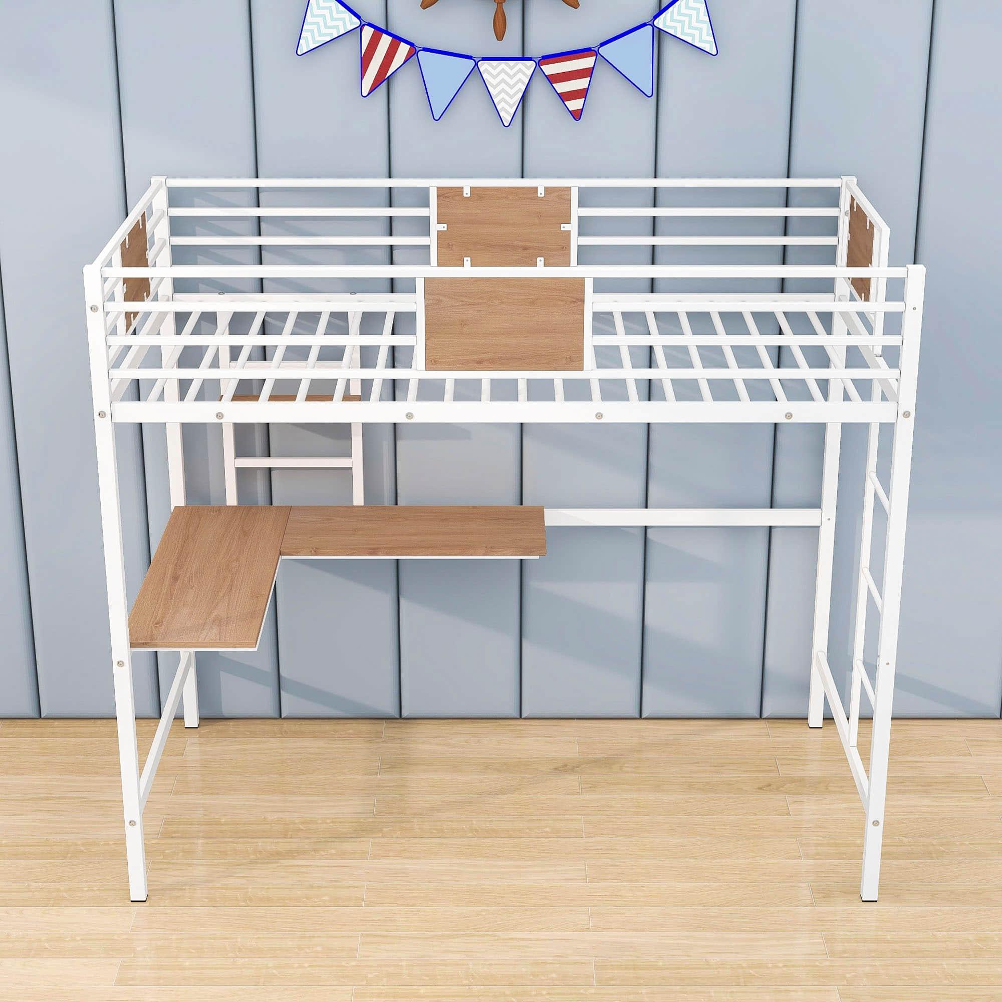 Metal Twin High Loft Bed with Desk and Shelve for Adults Teenagers