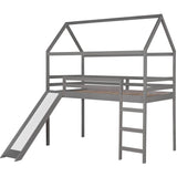 Wood Twin Medium House Loft Bed with Slide and Ladder