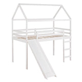 Wood Twin Medium House Loft Bed with Slide and Ladder