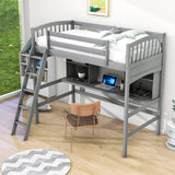 Convertible Twin High Loft Bed with Desk and Shelves - [Storage, Ladder, Wood]