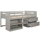 Modern Farmhouse Twin Low Montessori Loft Bed with Drawers and Shelves for Kids