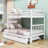 Wood Twin Over Twin / Full Bunk Bed with Trundle and Storage - [Shelves, Drawers, Stairs]