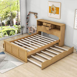 Wood Smart Full Platform Bed with Twin Trundle and Storage Headboard