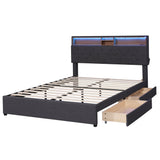 Modern Smart Queen Upholstered Bed Frame with Storage Headboard, LED Lights