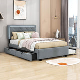 Full Velvet Upholstered Platform Bed Frame with Twin Trundle and Storage