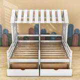 Double Twin House Platform Bed with Storage for 2 Kids to Share