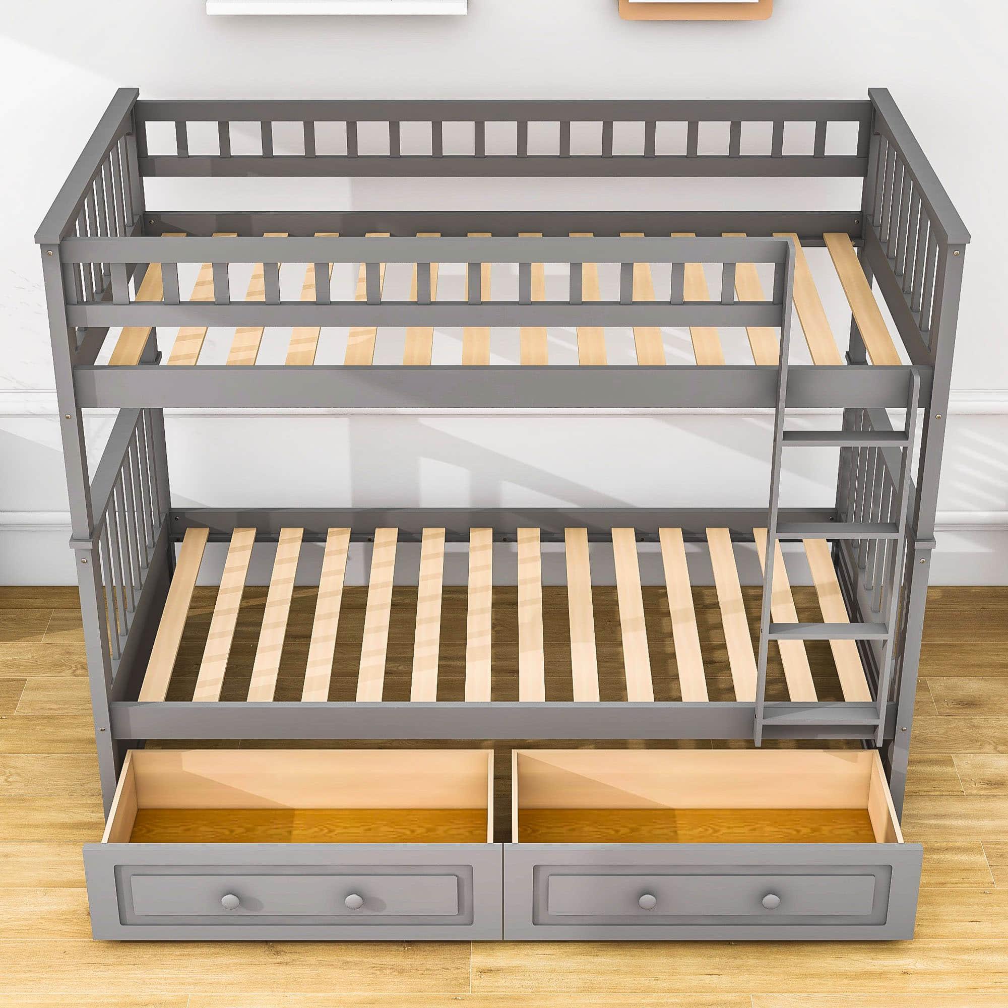 Convertible Twin Over Twin Bunk Beds with Storage Drawers - [Wooden]