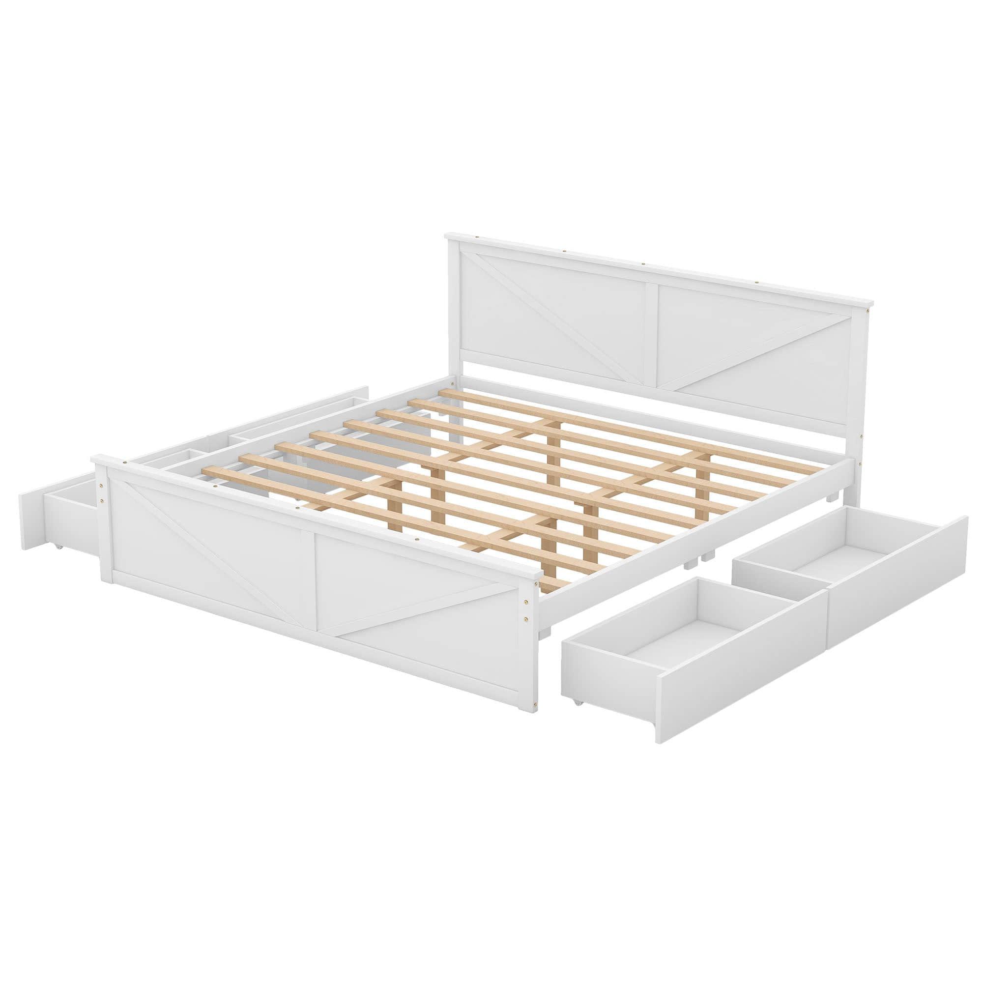 Wooden King Size Platform Bed with Storage and Headboard - [Drawers]