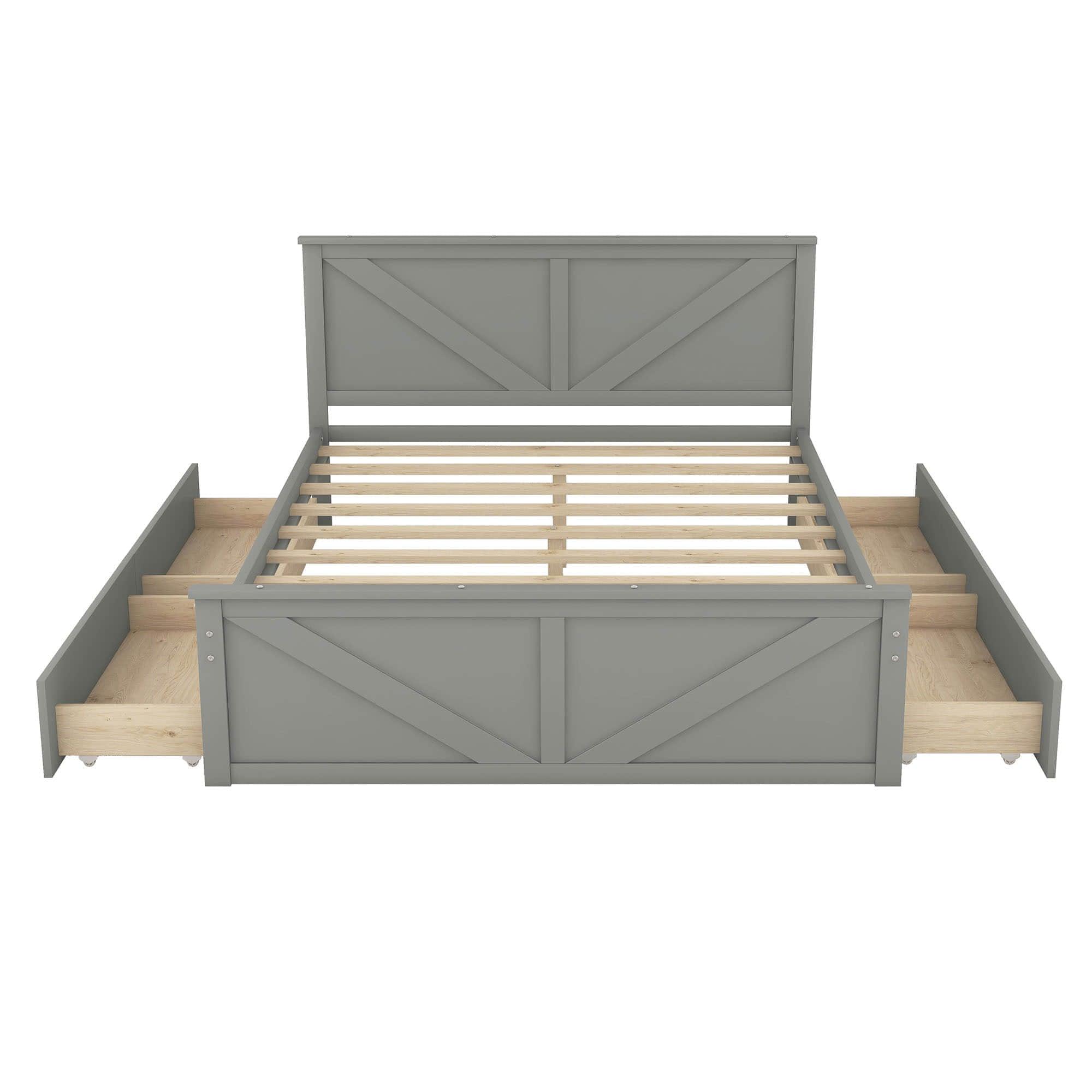 Queen Size Wooden Platform Bed with Headboard and Storage - [Drawers]