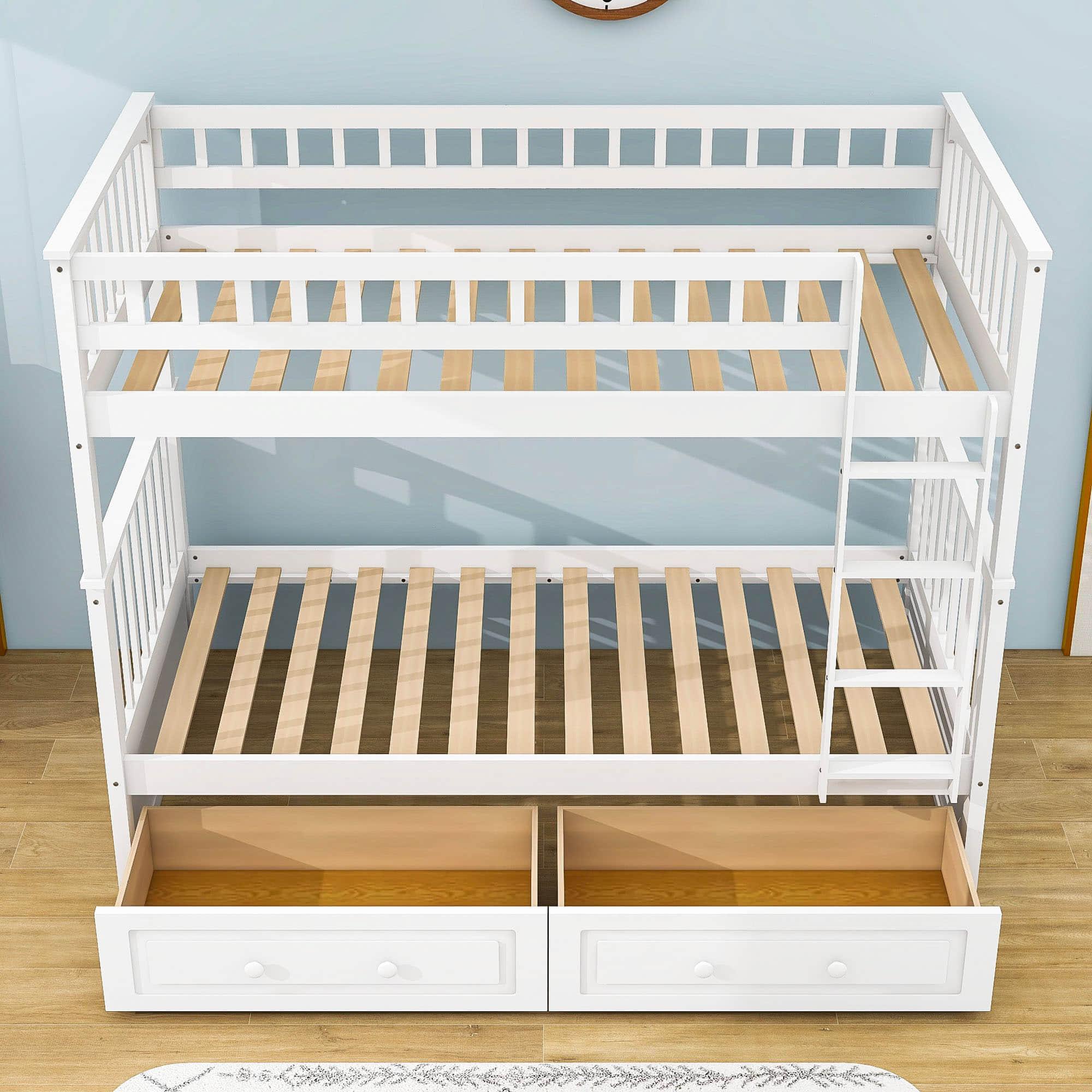 Convertible Twin Over Twin Bunk Beds with Storage Drawers - [Wooden]