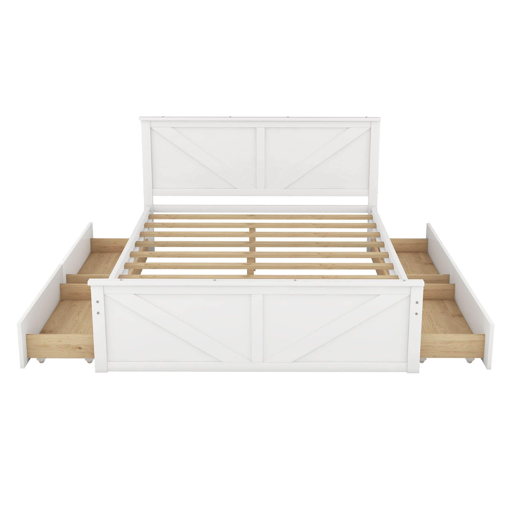 Queen Size Wooden Platform Bed with Headboard and Storage - [Drawers]