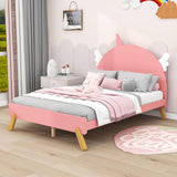 Wooden Cool Full Size Platform Bed with Unicorn Headboard for Girls, Kids