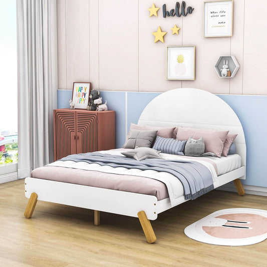 Wooden Cool Full Size Platform Bed with Unicorn Headboard for Girls, Kids