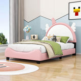 Cute Twin Pink Upholstered Bed Frame for Girls with Unicorn Headboard