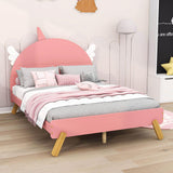 Wooden Cool Full Size Platform Bed with Unicorn Headboard for Girls, Kids