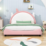 Full Size Pink Upholstered Bed Frame for Girls with Unicorn Headboard