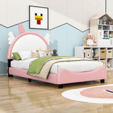 Cute Twin Pink Upholstered Bed Frame for Girls with Unicorn Headboard