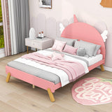 Wooden Cool Full Size Platform Bed with Unicorn Headboard for Girls, Kids