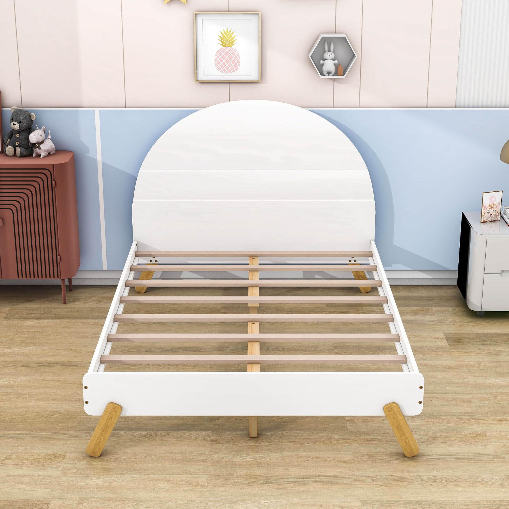 Wooden Cool Full Size Platform Bed with Unicorn Headboard for Girls, Kids