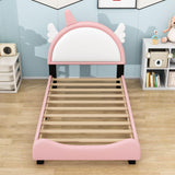 Cute Twin Pink Upholstered Bed Frame for Girls with Unicorn Headboard