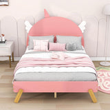 Wooden Cool Full Size Platform Bed with Unicorn Headboard for Girls, Kids