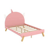 Wooden Cool Full Size Platform Bed with Unicorn Headboard for Girls, Kids