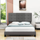 Queen Size Linen Upholstered Platform Bed with Tufted Headboard