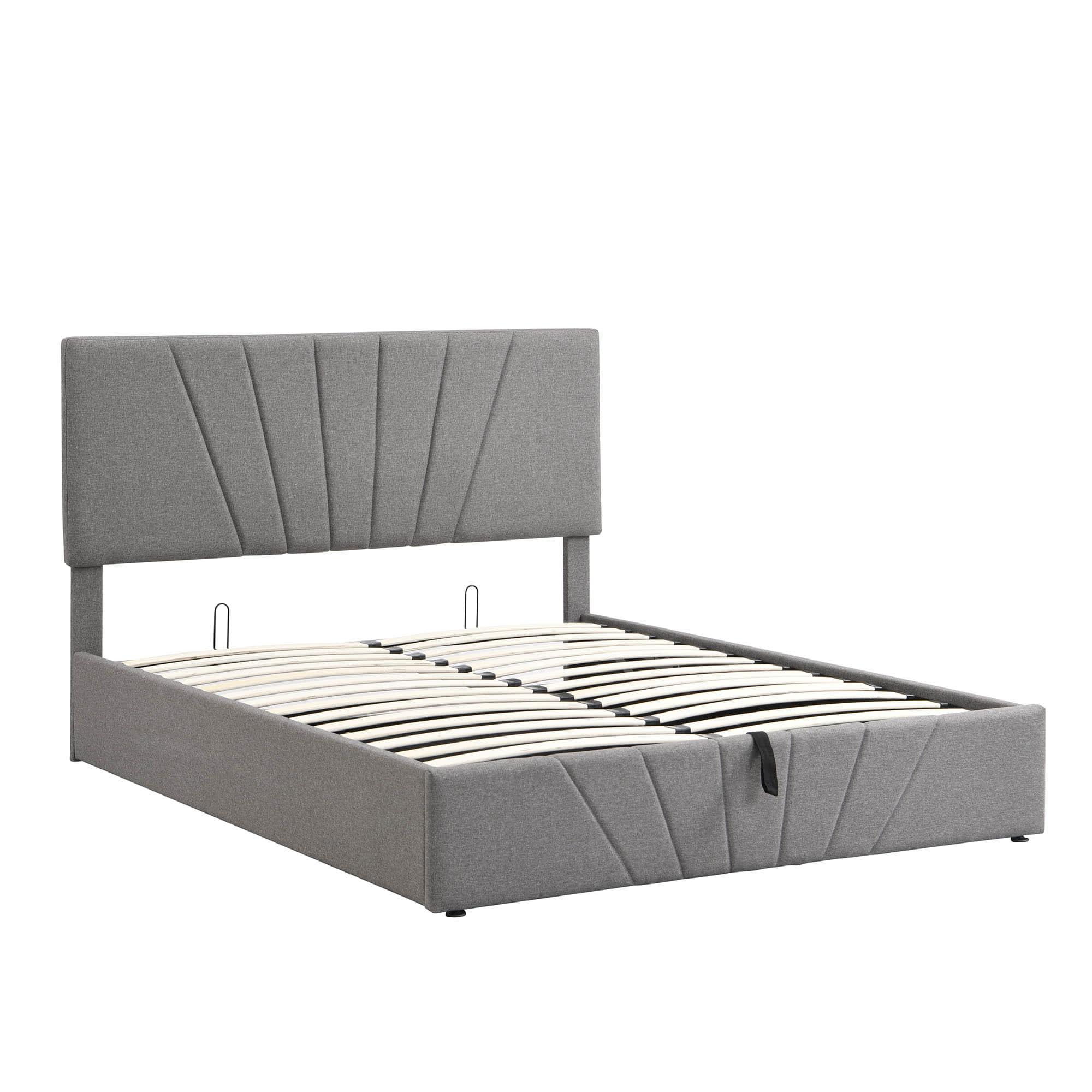 Upholstered Queen Size Platform Bed with Headboard and Hydraulic Storage System