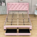 Queen Pink Upholstered Storage Bed Frame with Headboard, Drawers