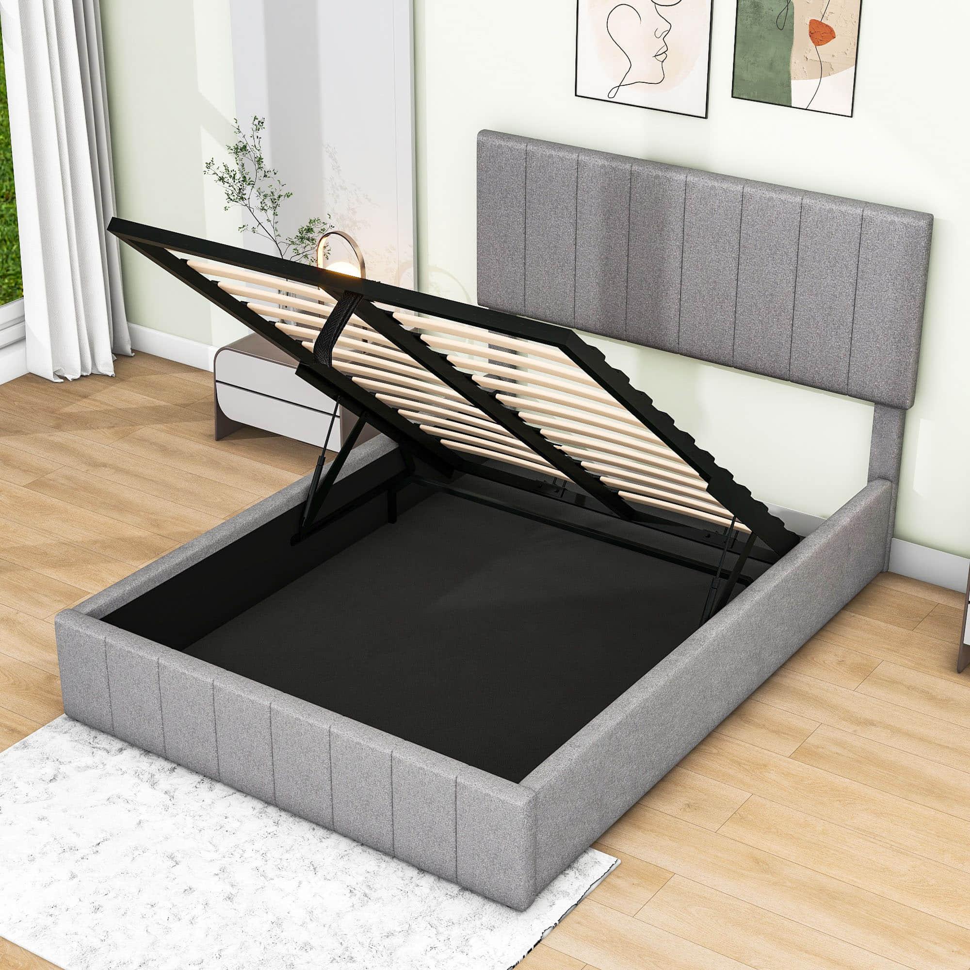 Modern Upholstered Full Bed Frame with Storage - Hydraulic Lift Up System