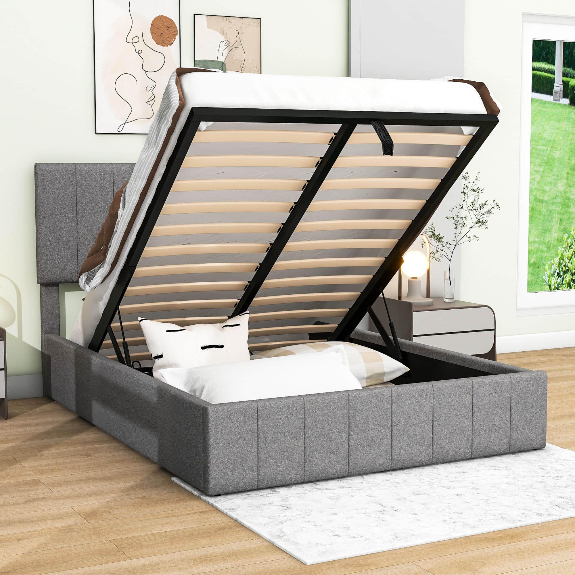 Modern Upholstered Full Bed Frame with Storage - Hydraulic Lift Up System