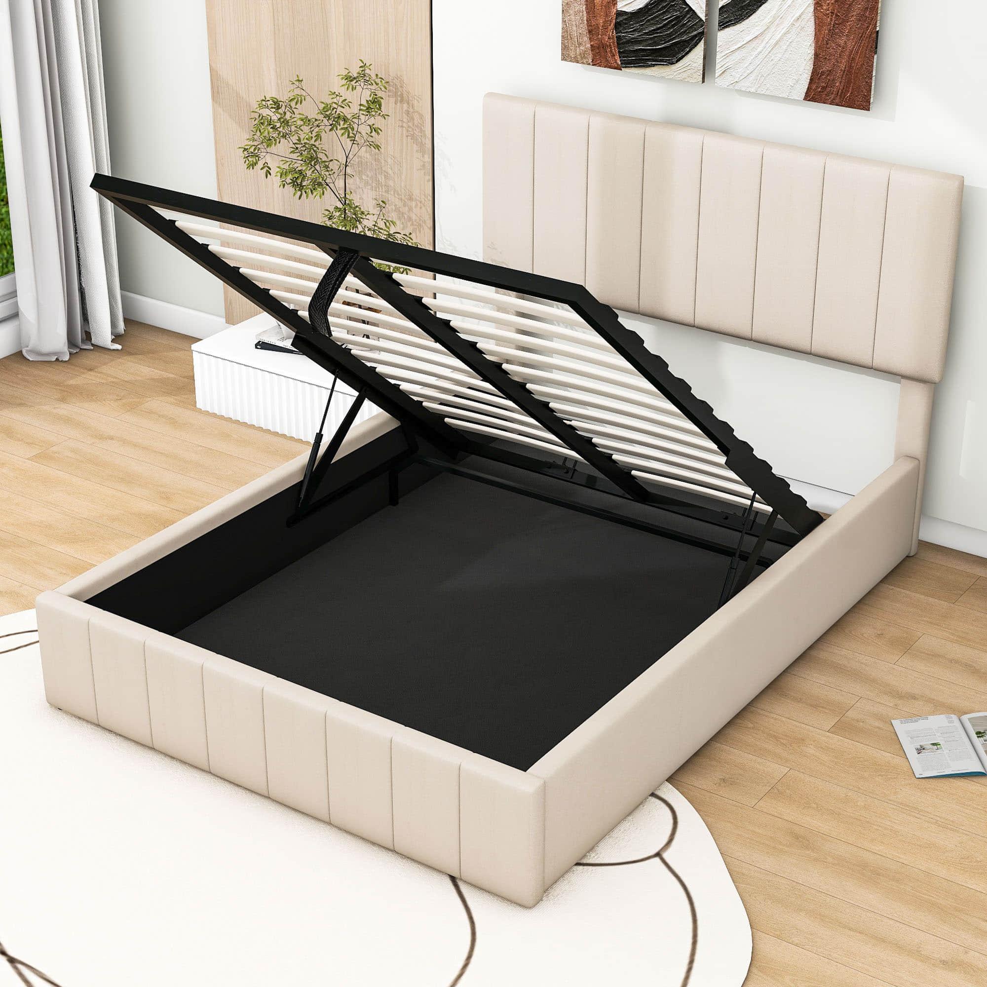 Modern Upholstered Full Bed Frame with Storage - Hydraulic Lift Up System