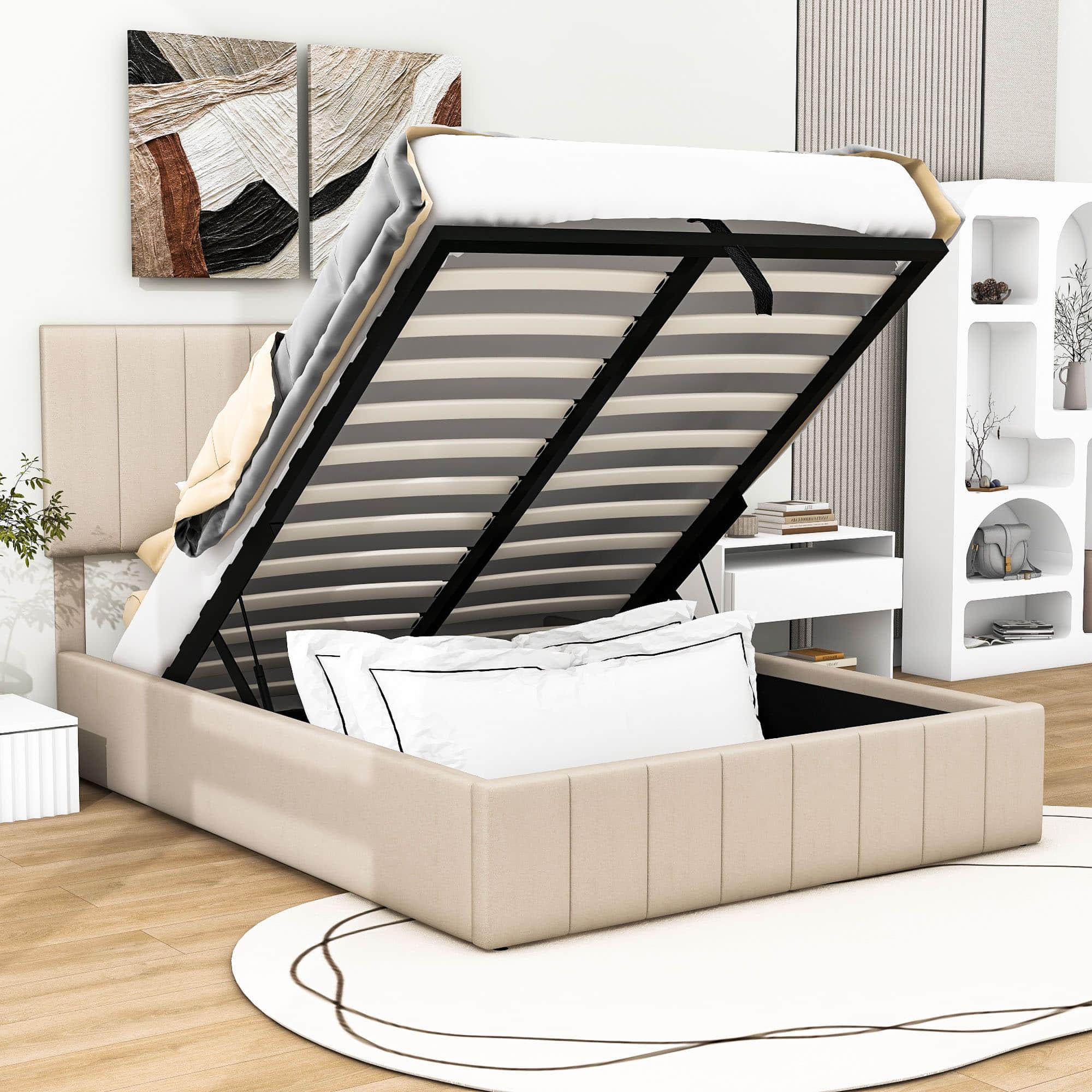 Modern Upholstered Full Bed Frame with Storage - Hydraulic Lift Up System